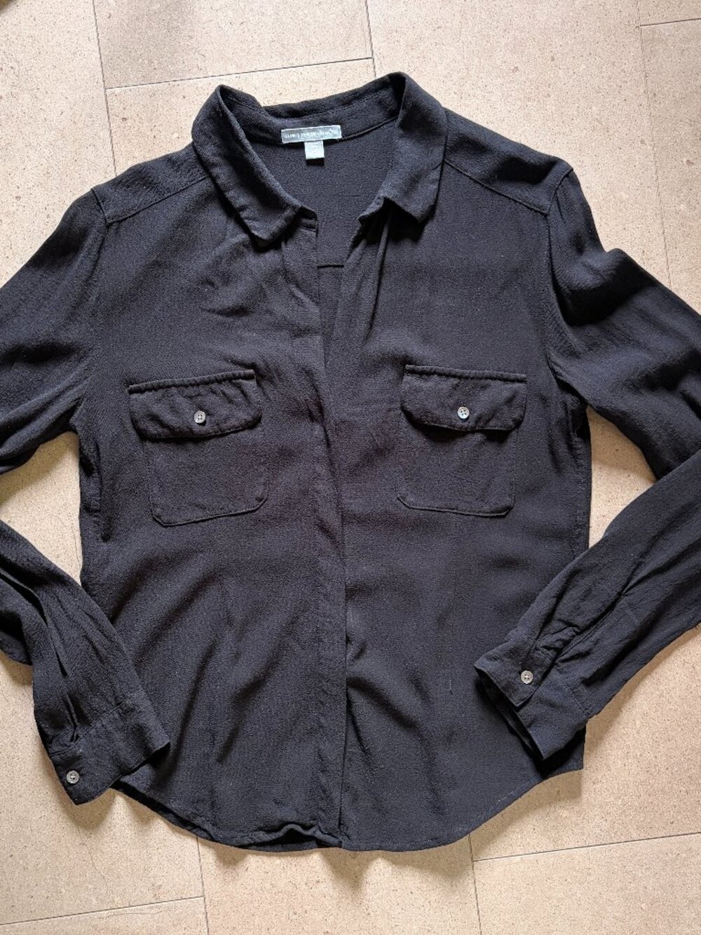 James Perse Black Crepe Utility Shirt Blouse-Size 3 (MED/LARGE)